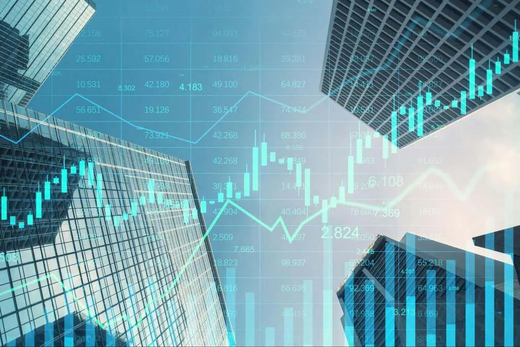 imagem ilustrativa de gráficos azuis, representando o processo de investir em imóveis